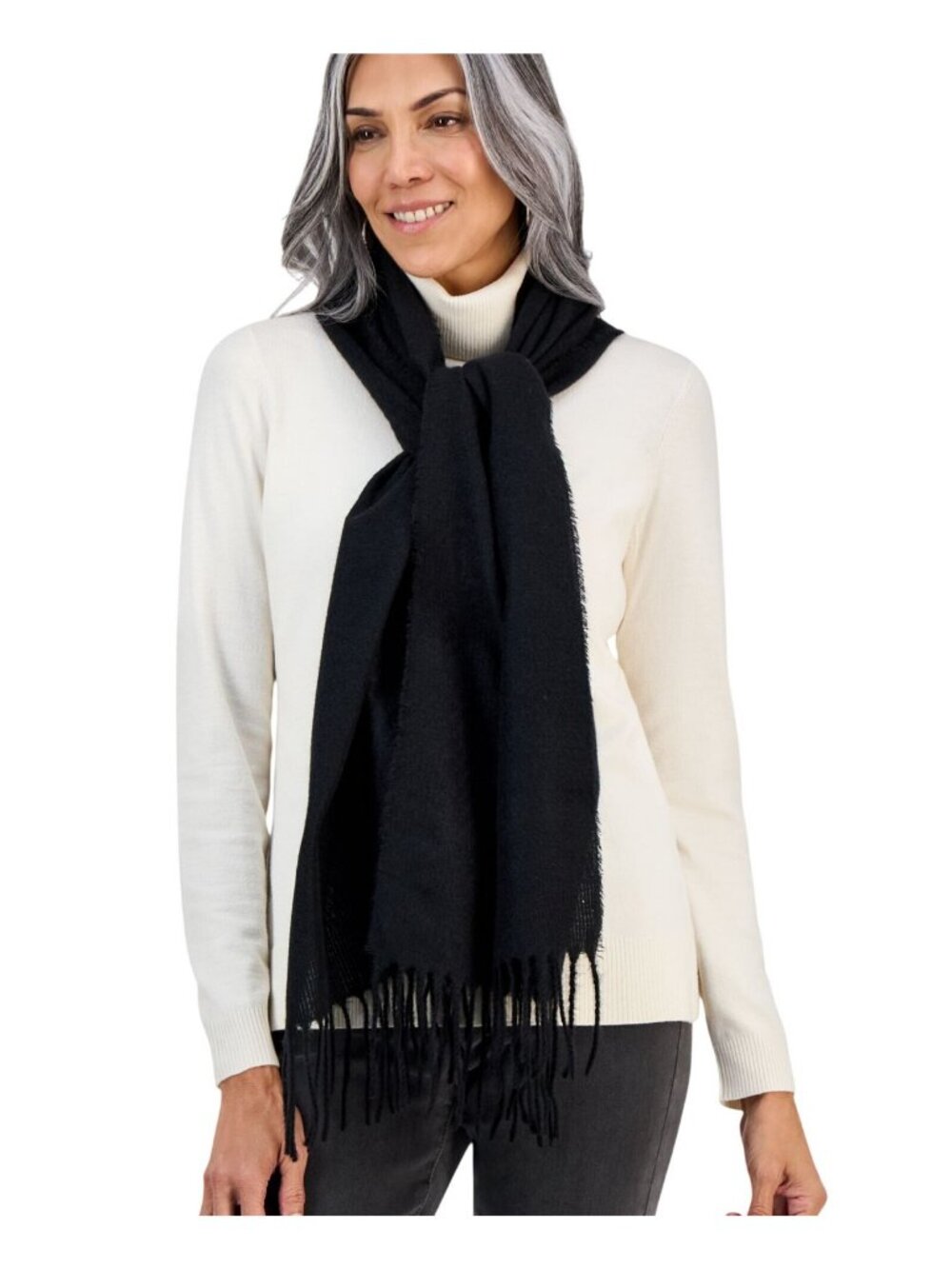 NWT Style & Co. Womens Solid Patchwork Weave Fringe Scarf SC9542502 Black